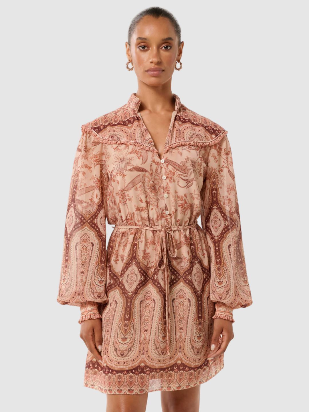 

Forever New Print Bishop Sleeve Fit & Flare Mini Dress, Multi
