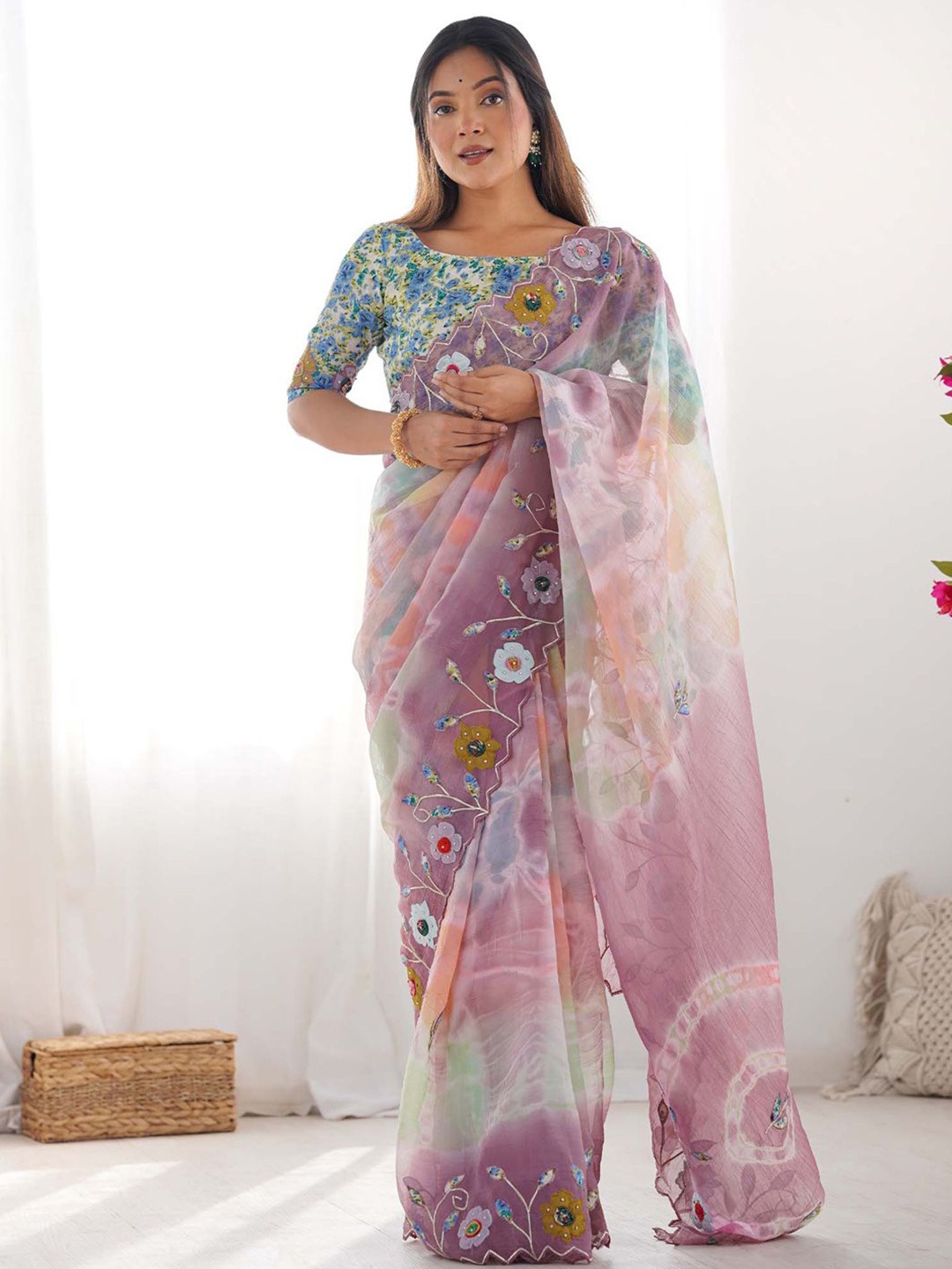 

Saree mall Beads and Stones Tissue Sarees, Mauve