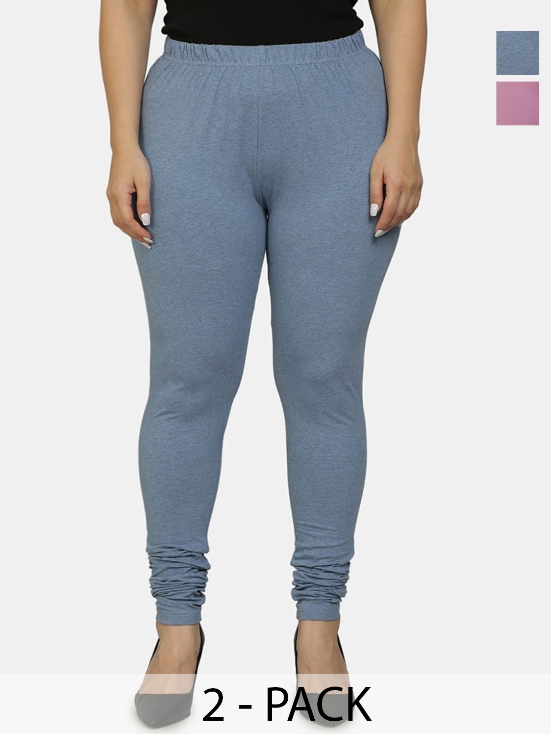 

URBAN KANYA Pack Of 2 Mid-Rise Churidar-Length Leggings, Grey