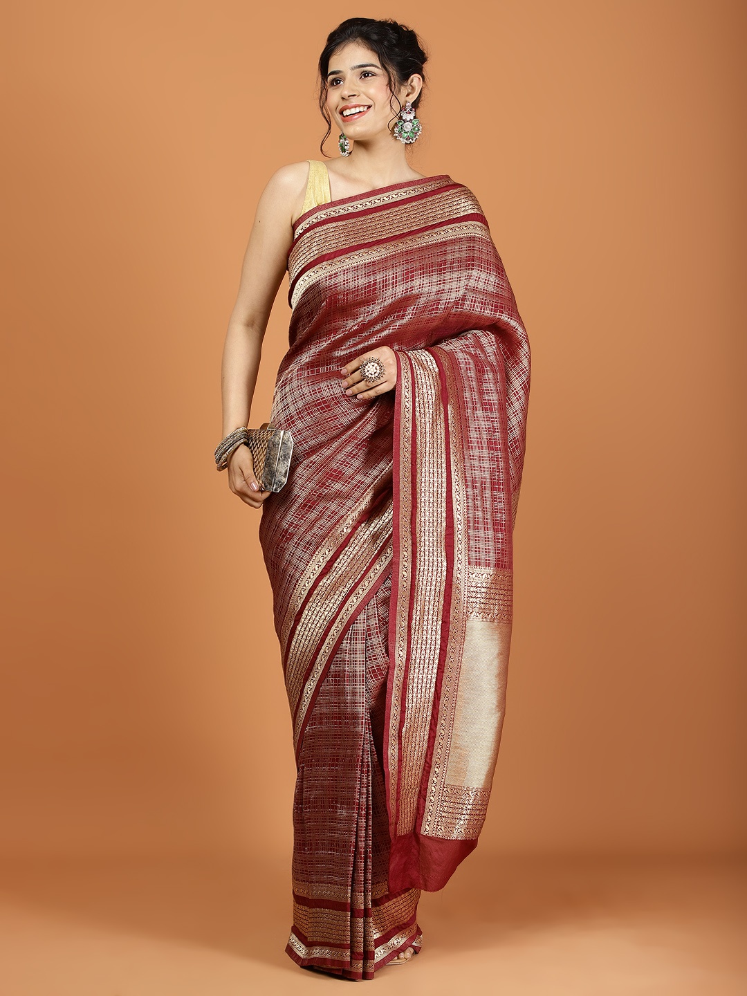 

Meena Bazaar Woven Design Zari Art Silk Saree, Burgundy