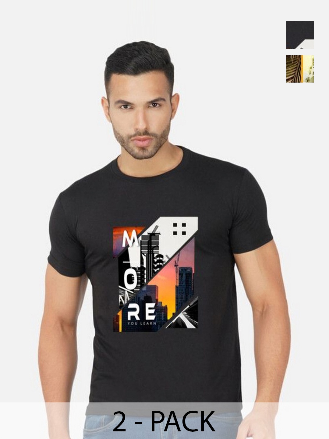 

GLOBAL NOMAD Men 2 Printed Bio Finish Applique T-shirt, Black