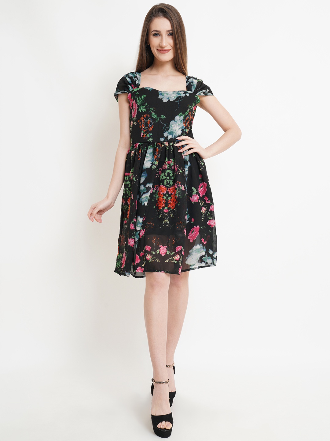 

MISS HAUTE Floral Print Georgette Fit & Flare Dress, Multi