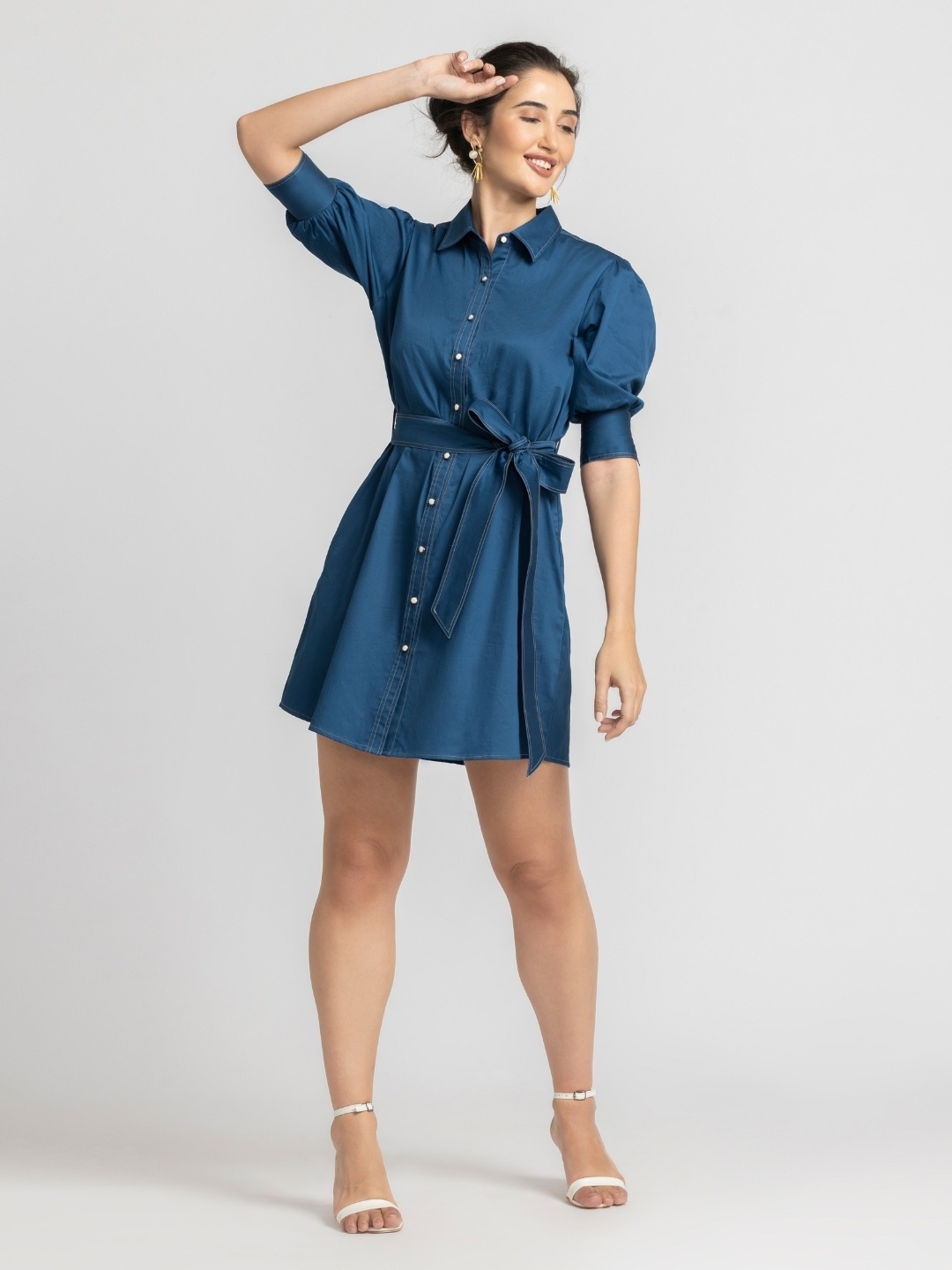 

JULO Satin Shirt Mini Dress, Teal