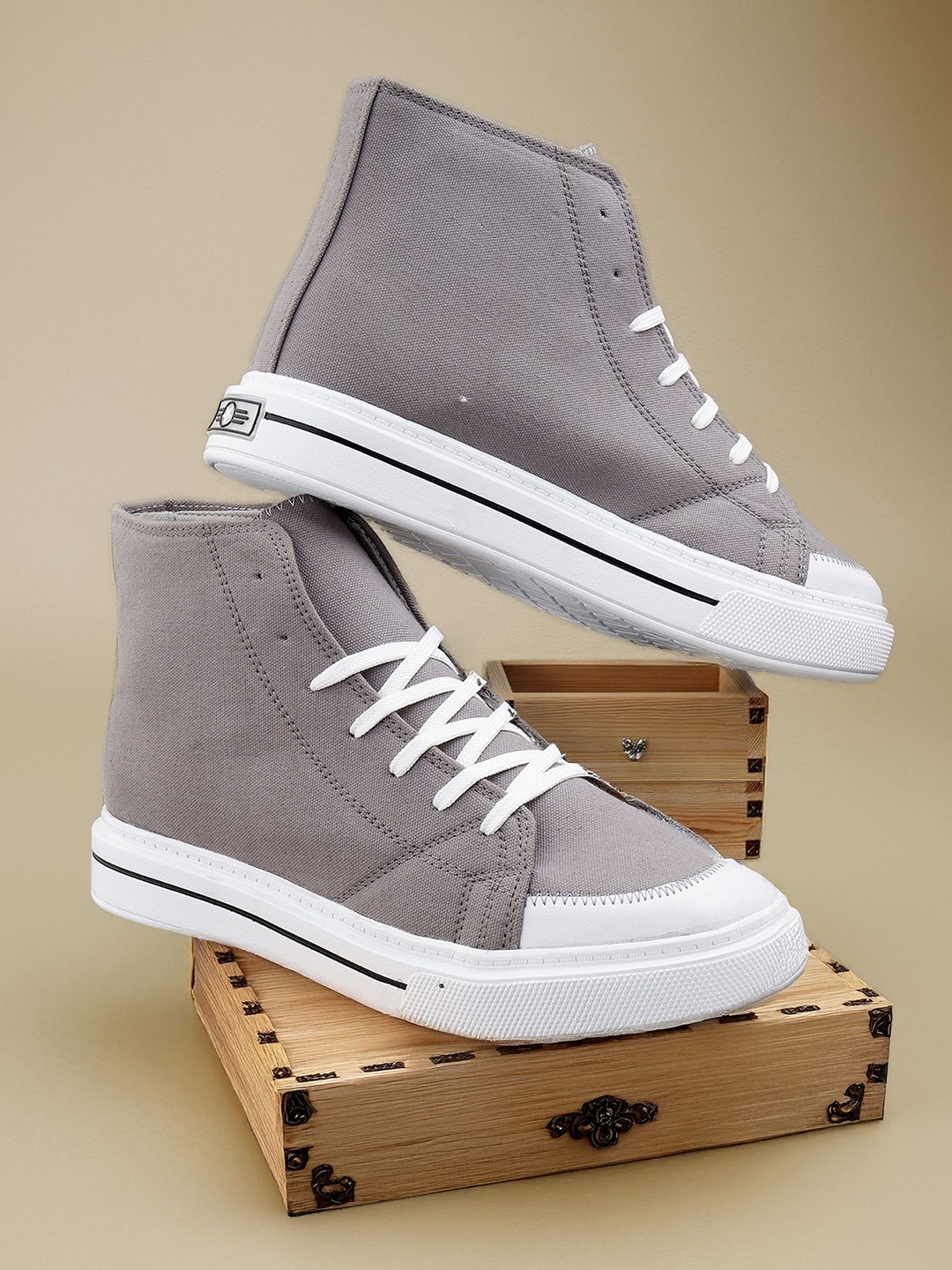 

riffway Men Denim Sneaker Boots, Grey