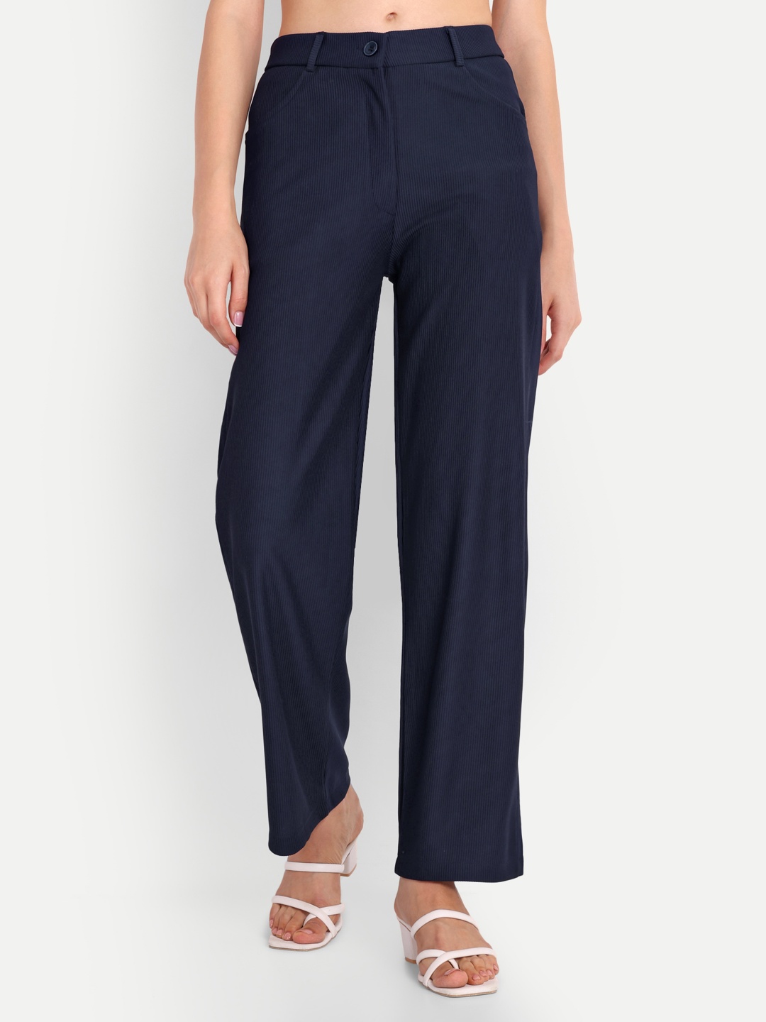 

Chemistry Women Ultra Straight Fit High-Rise Trousers, Navy blue