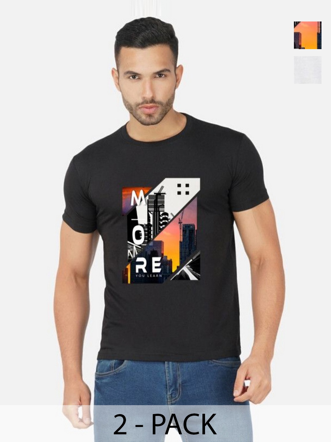 

GLOBAL NOMAD Men 2 Printed Bio Finish Applique T-shirt, Black