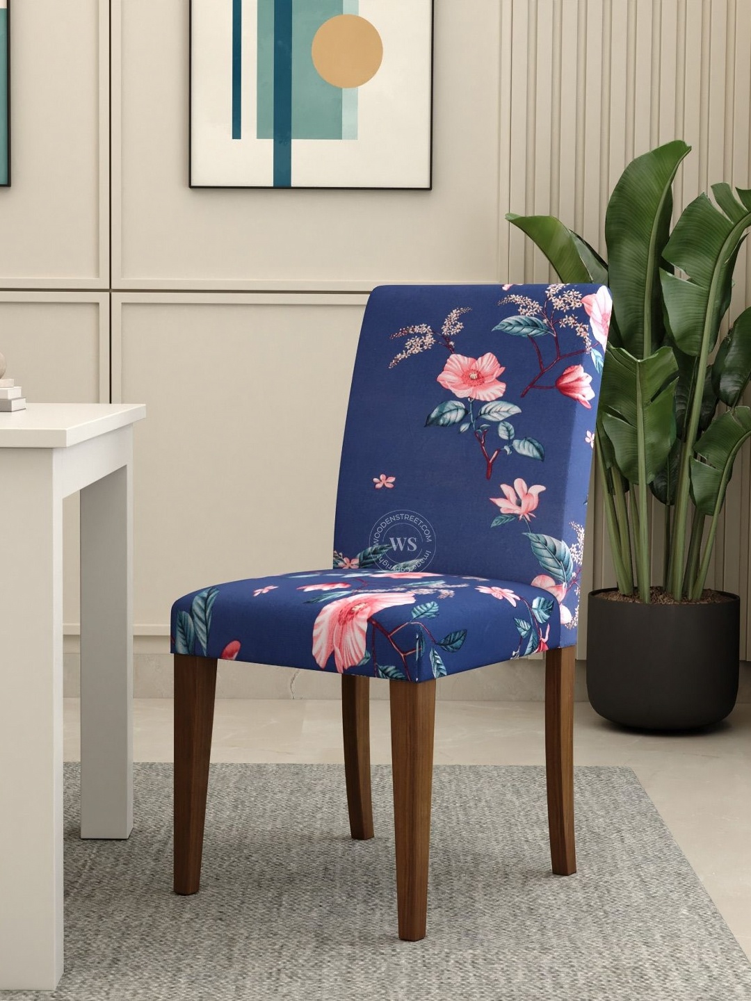 

WOODEN STREET Blue Floral Printed Stretchable Chair Cover