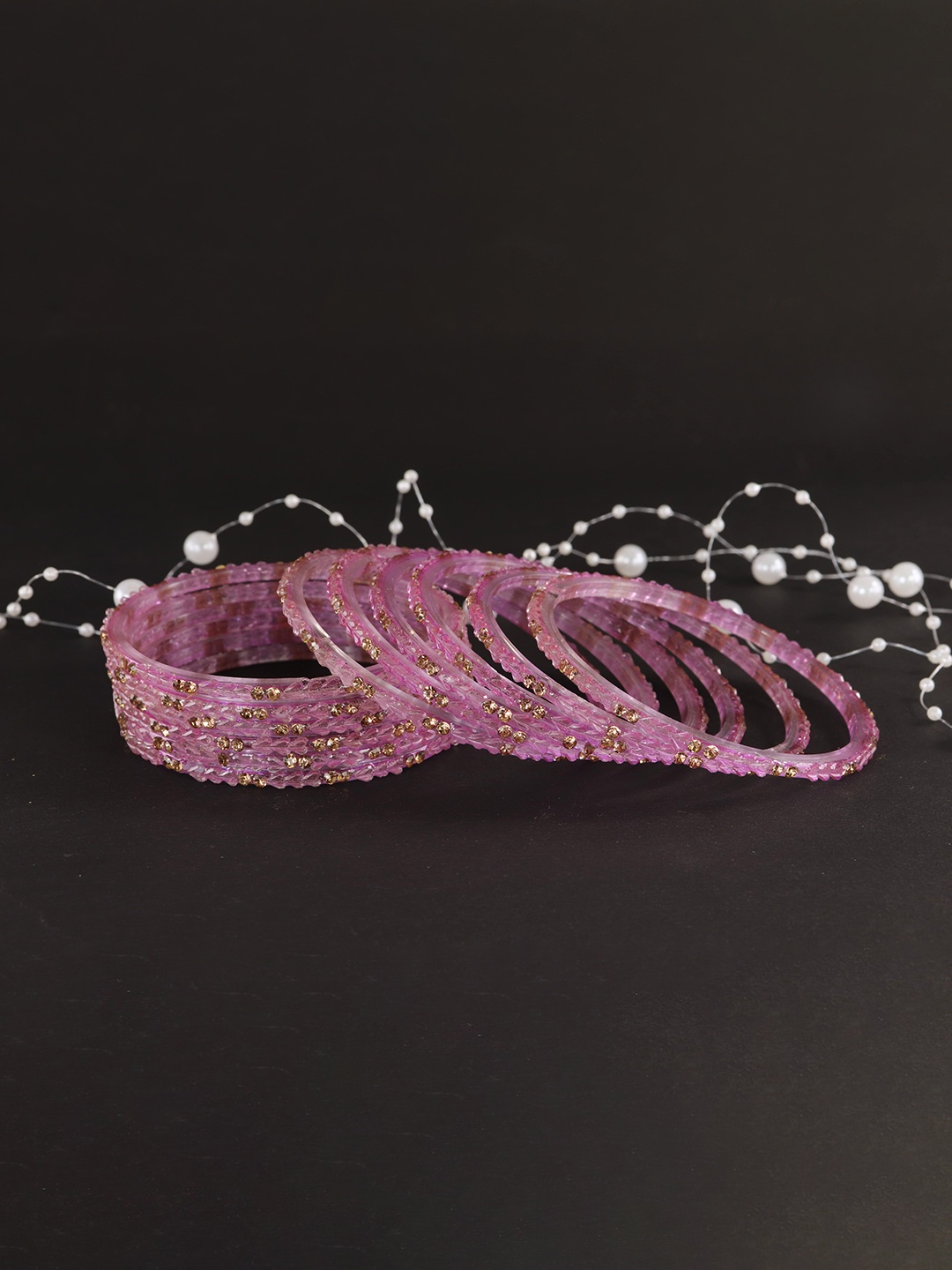 

LAVAZZA Set Of 12 Crystal Studded Glass Bangles, Purple