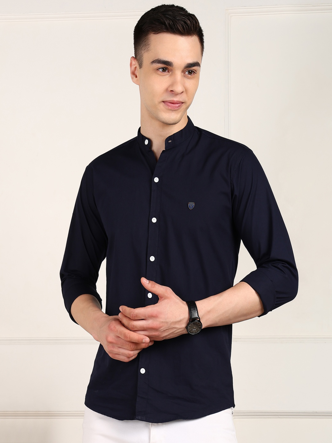 

PulseIQ Men Slim Fit Opaque Casual Shirt, Navy blue