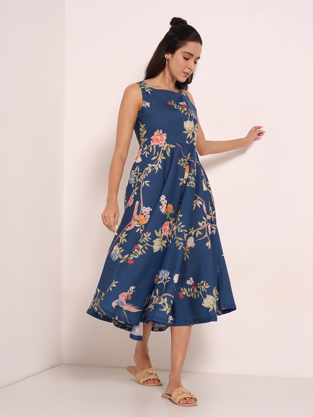 

AKKRITI BY PANTALOONS Floral Print A-Line Midi Dress, Blue