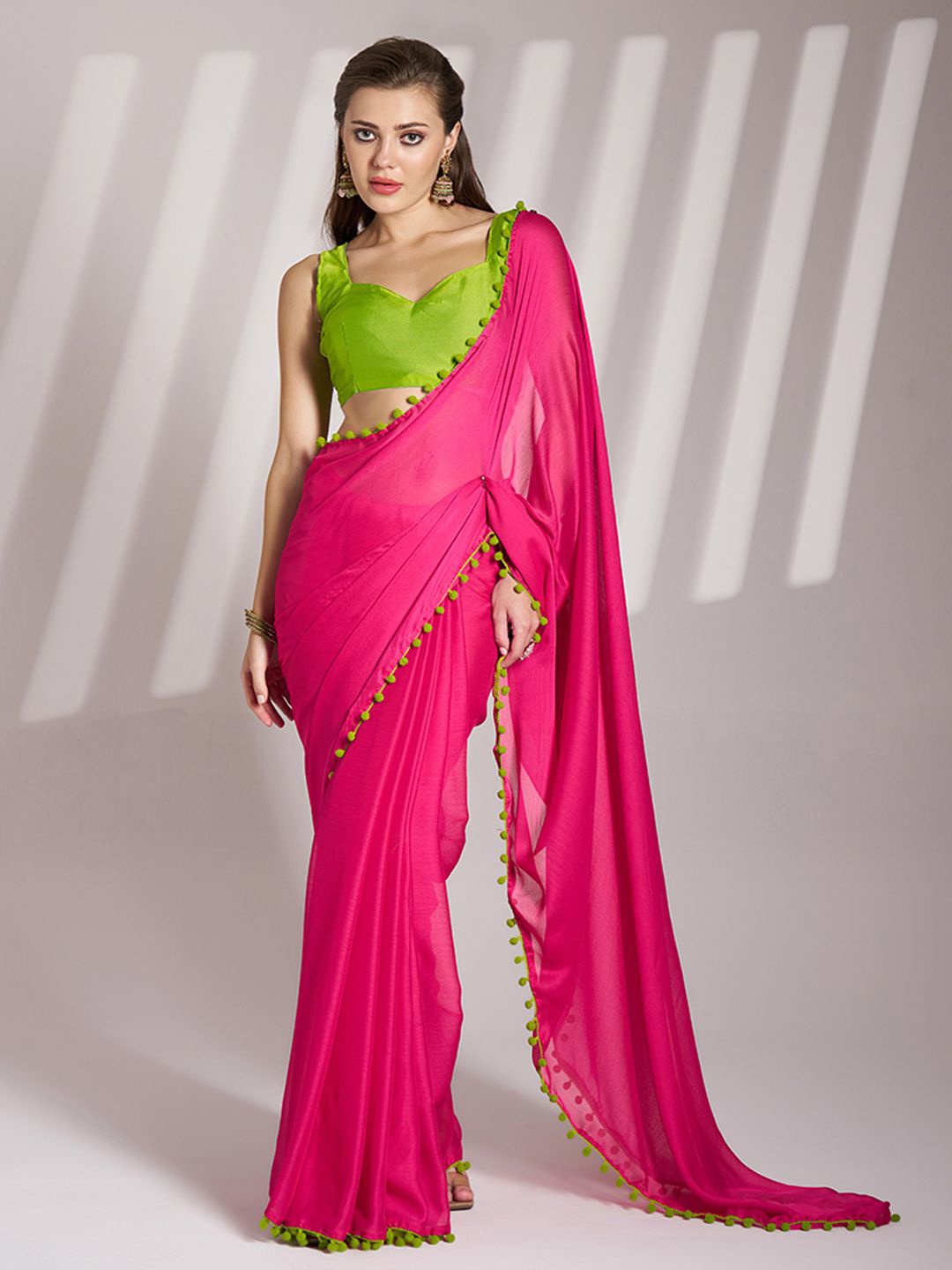 

modeva Pure Chiffon Ready to Wear Saree, Pink