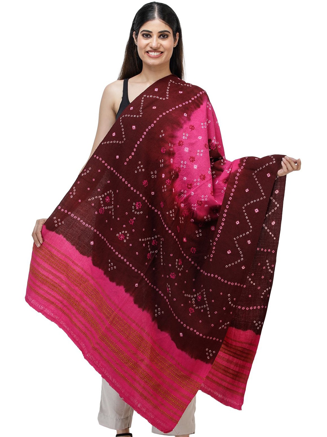 

Exotic India Women Bandhani Embroidered Shawl, Maroon