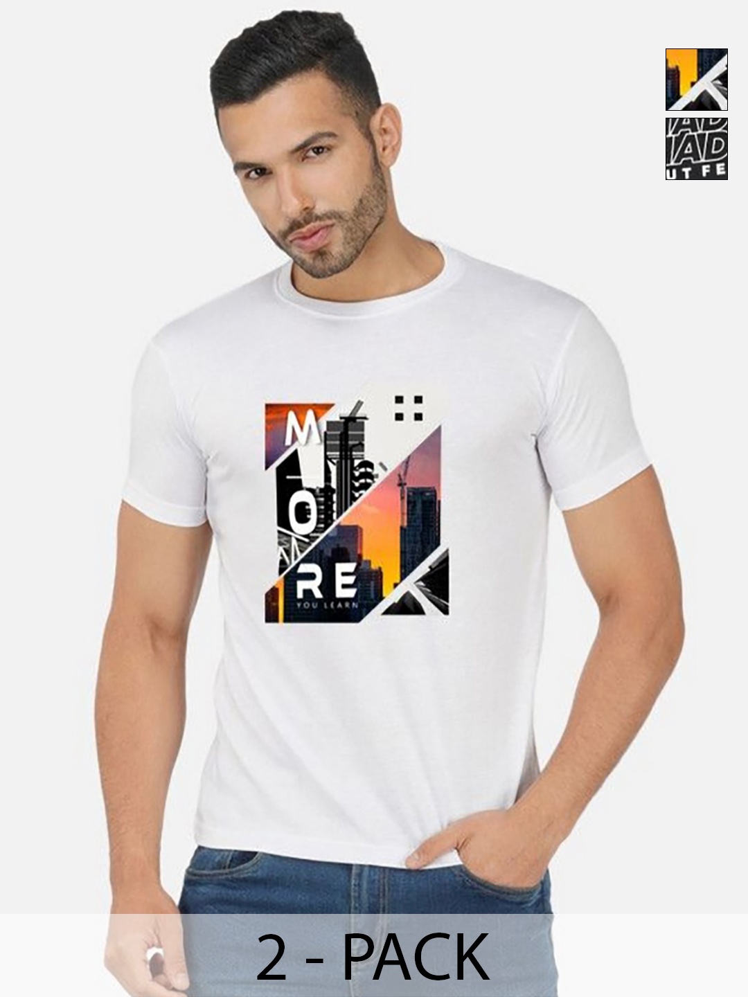 

GLOBAL NOMAD Men 2 Printed Bio Finish Applique T-shirt, White