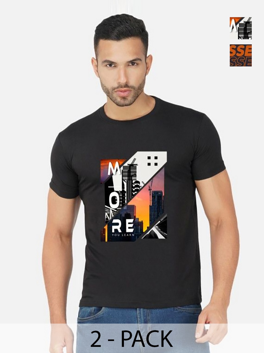 

GLOBAL NOMAD Men 2 Printed Bio Finish Pockets T-shirt, Black
