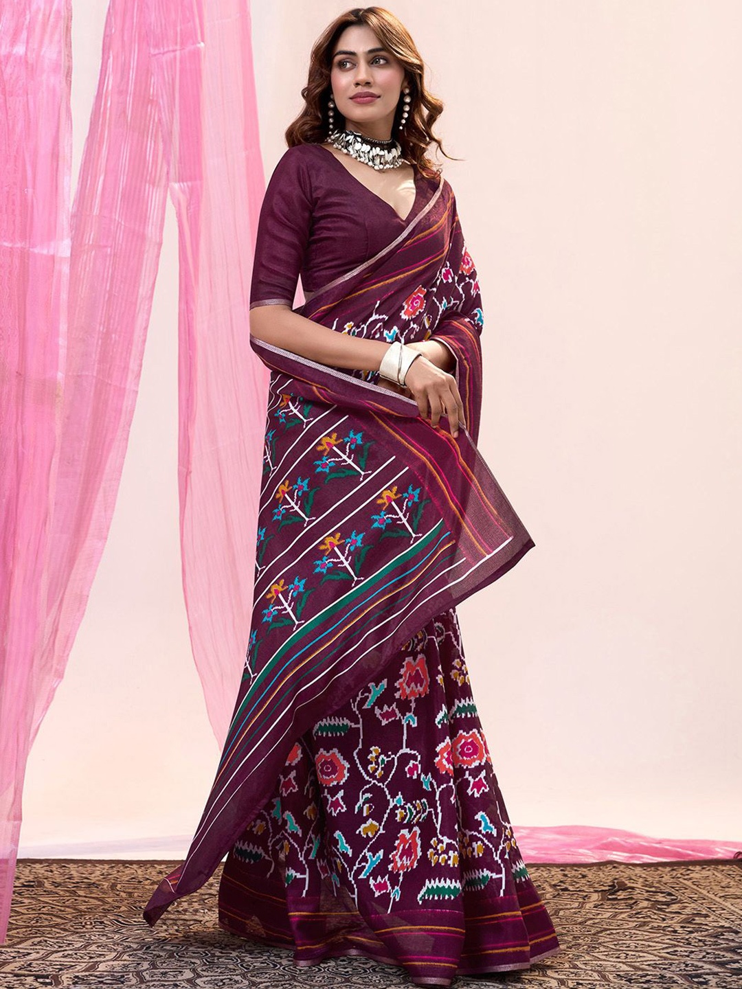 

LeeliPeeri Designer Floral Zari Silk Blend Tussar Saree, Purple