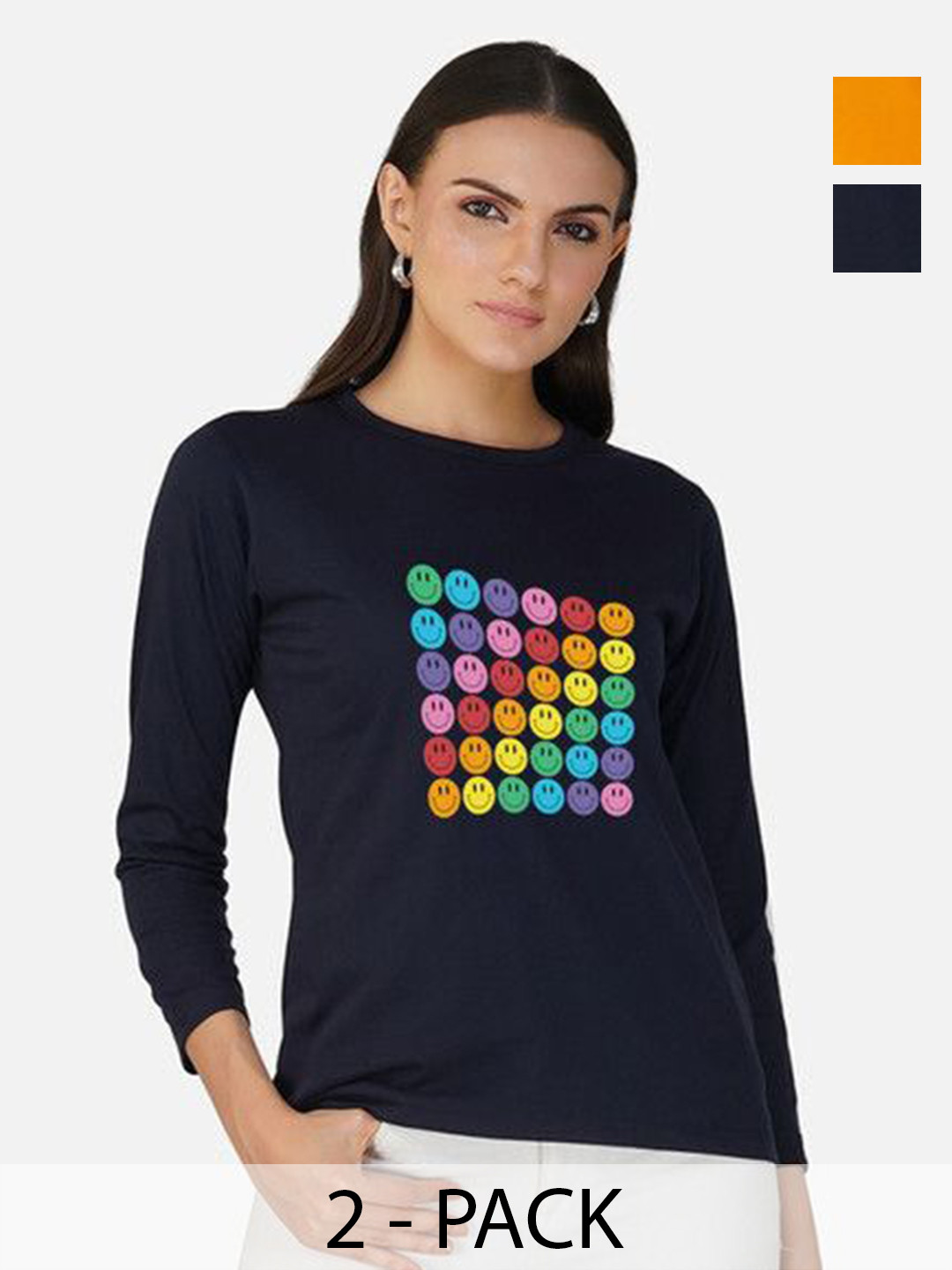 

Metronaut Women 2 Printed Bio Finish Applique T-shirt, Mustard
