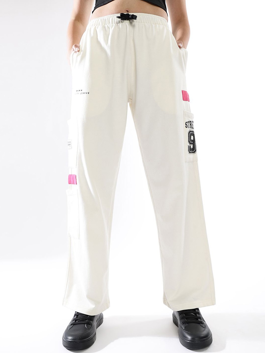 

Hubberholme Women Pure Cotton Typography Relaxed-Fit Track Pants, Off white