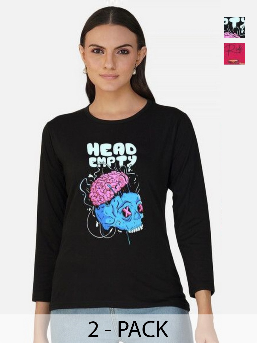 

Metronaut Women 2 Printed Bio Finish Applique T-shirt, Black