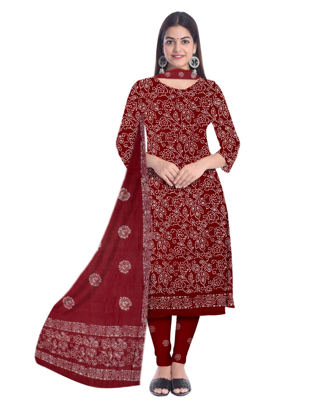 

Farooq Dyeing Floral Printed Pure Cotton Unstitched Dress Material, Red