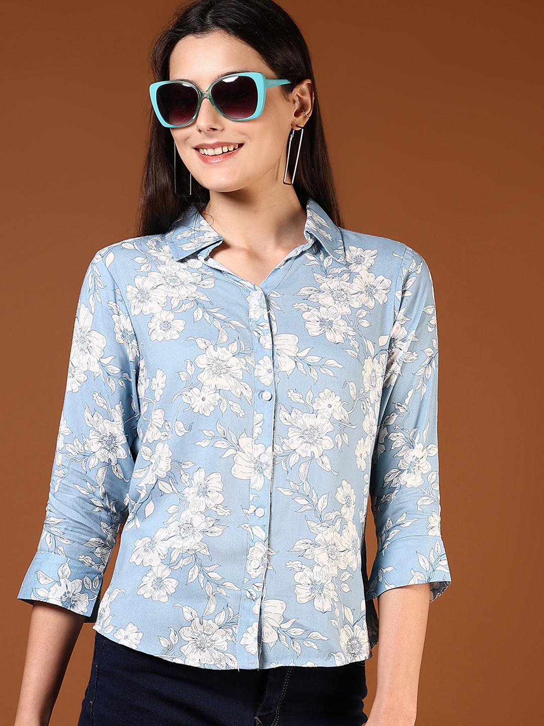 

V-Mart Women Floral Opaque Printed Casual Shirt, Blue
