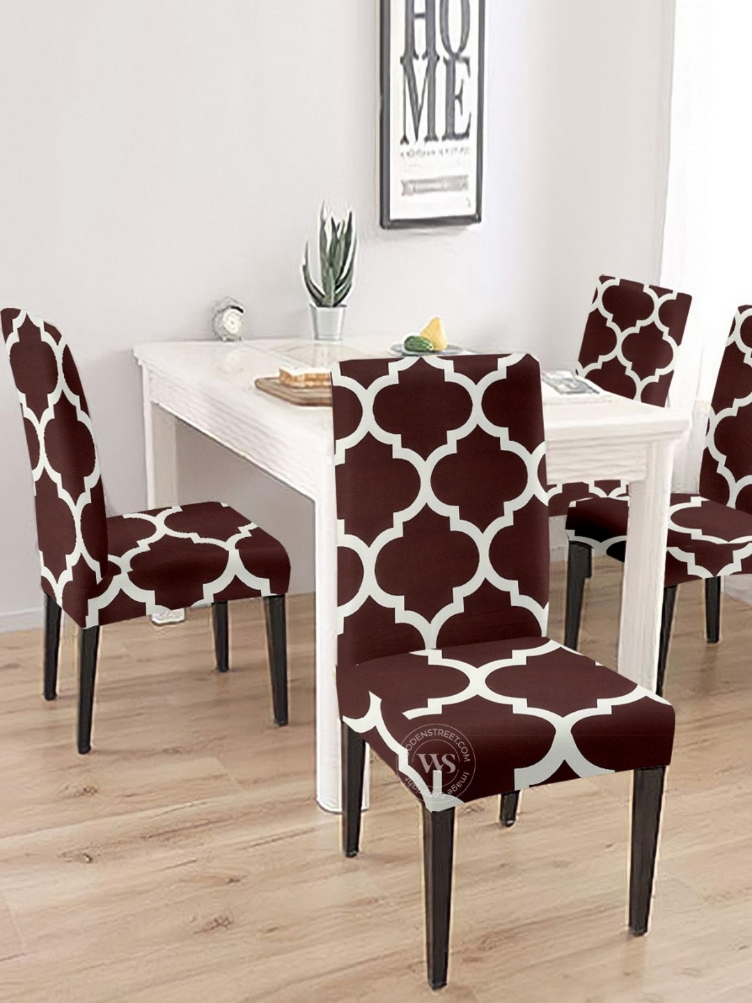 

WOODEN STREET 4-Pcs Brown & White Printed Chair Covers
