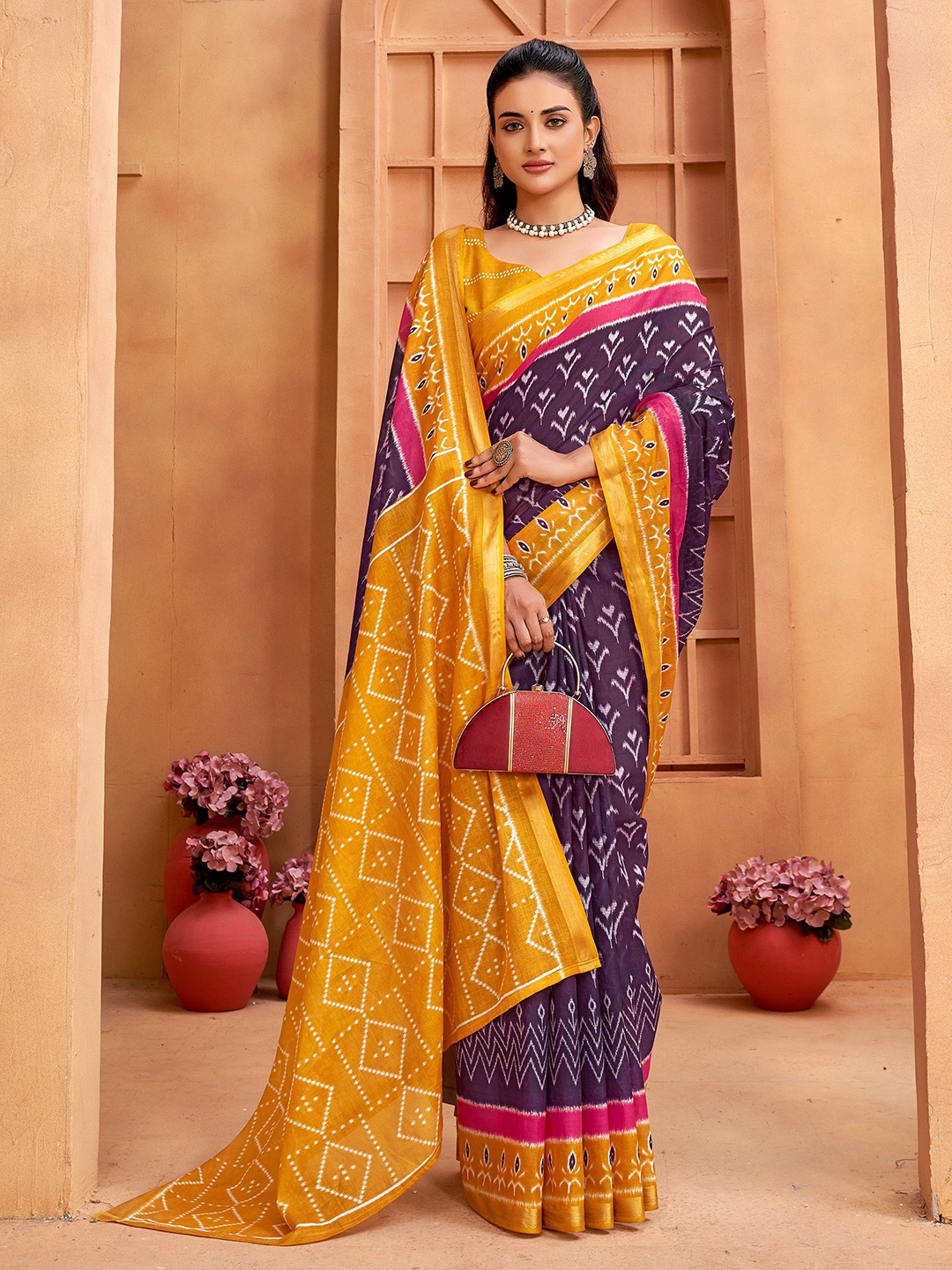 

Munir Zari Pure Cotton Ikat Saree, Purple