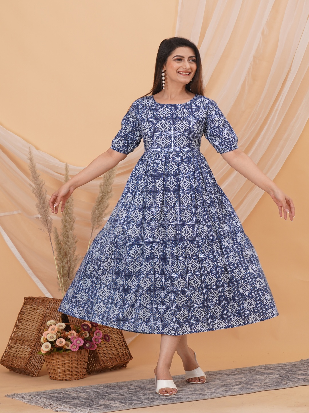 

Malia Floral Print Fit & Flare Midi Dress, Blue