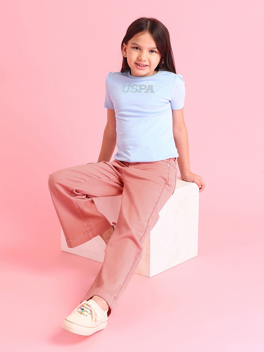 

U.S. Polo Assn. Kids Girls Flared Stretchable Jeans, Pink