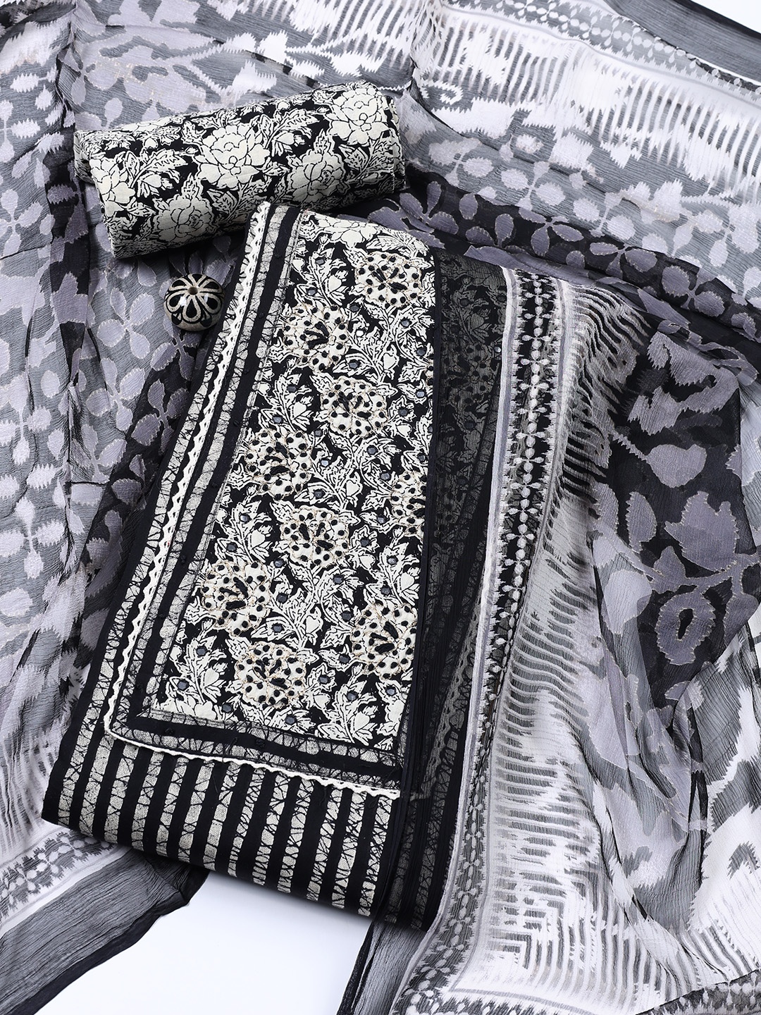 

Meena Bazaar Printed Unstitched Dress Material, Black