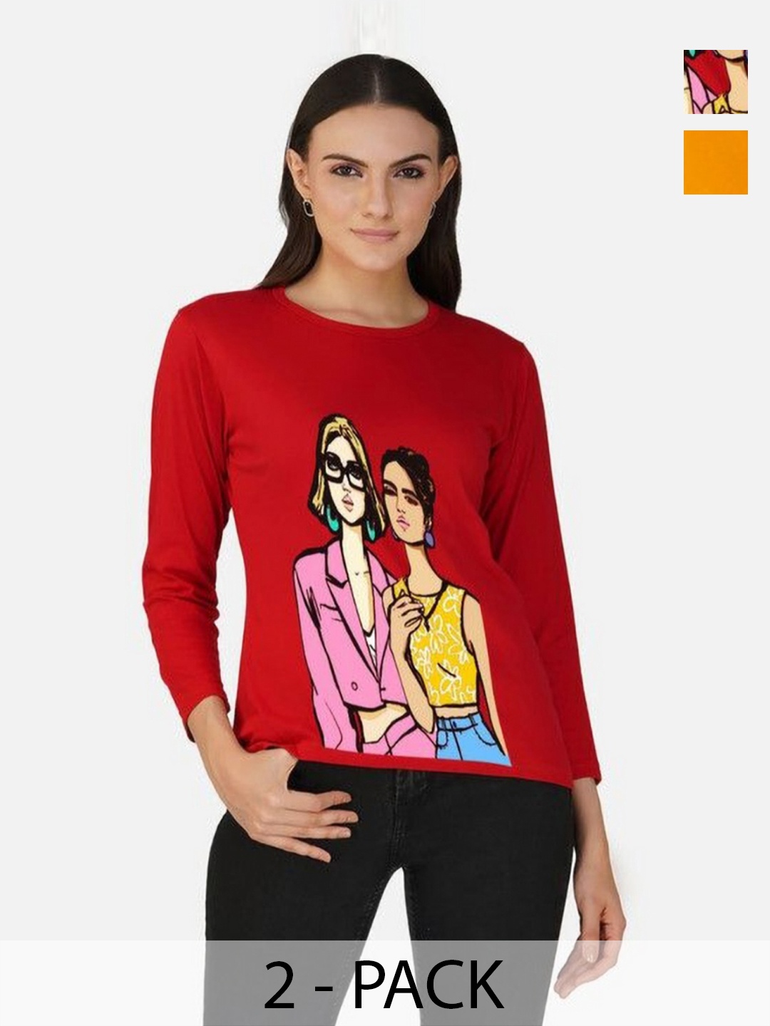 

Metronaut Women 2 Printed Bio Finish T-shirt, Mustard