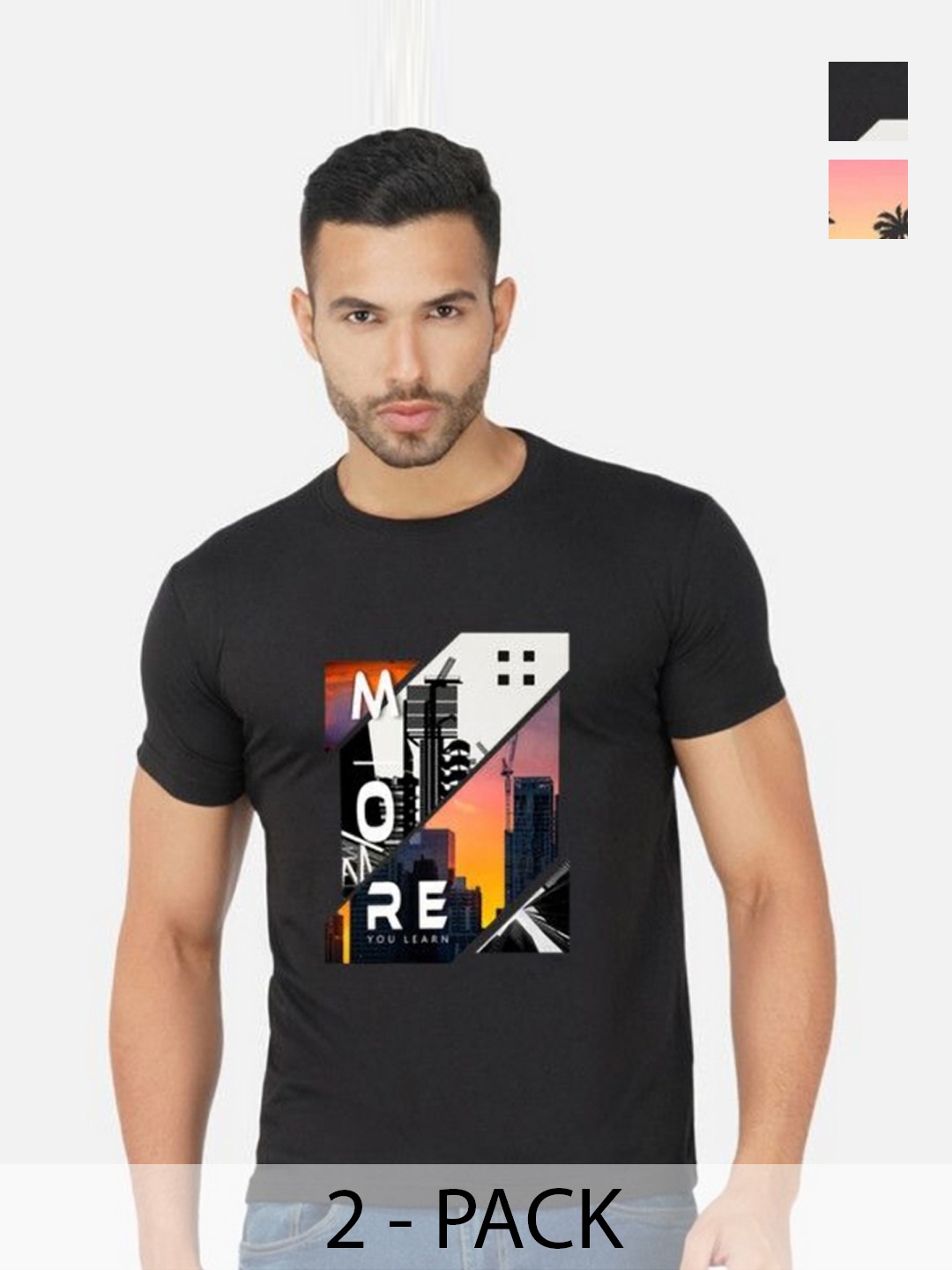 

GLOBAL NOMAD Men 2 Printed Bio Finish Applique T-shirt, Black