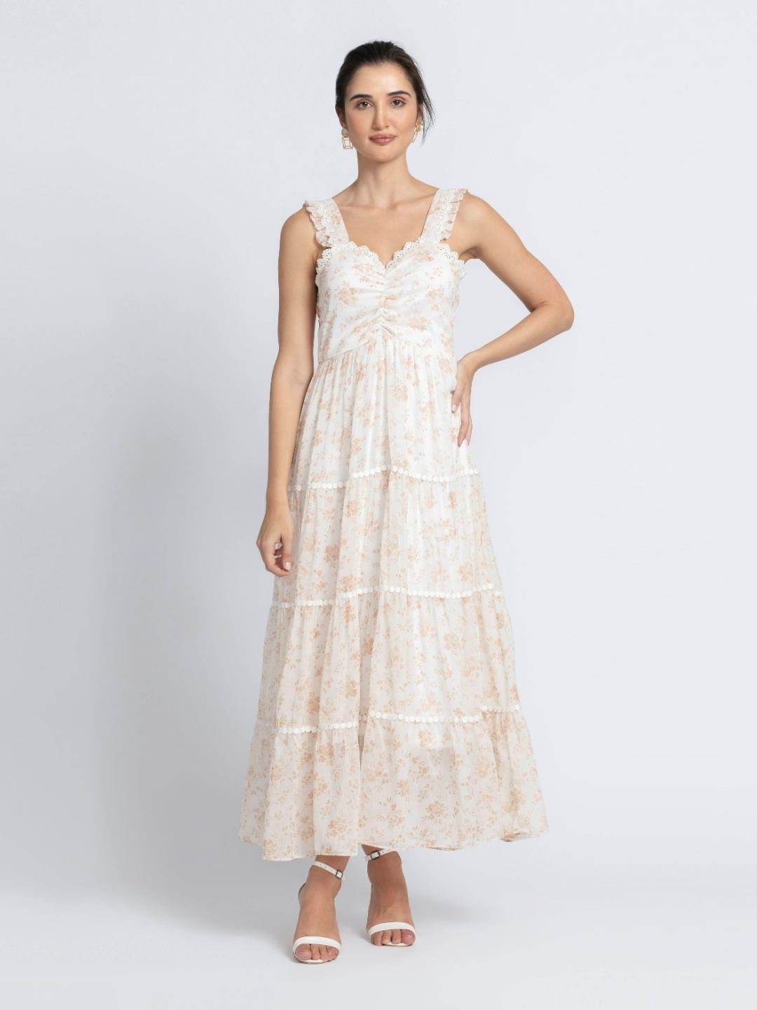 

JULO Floral Print Chiffon Maxi Dress, Cream