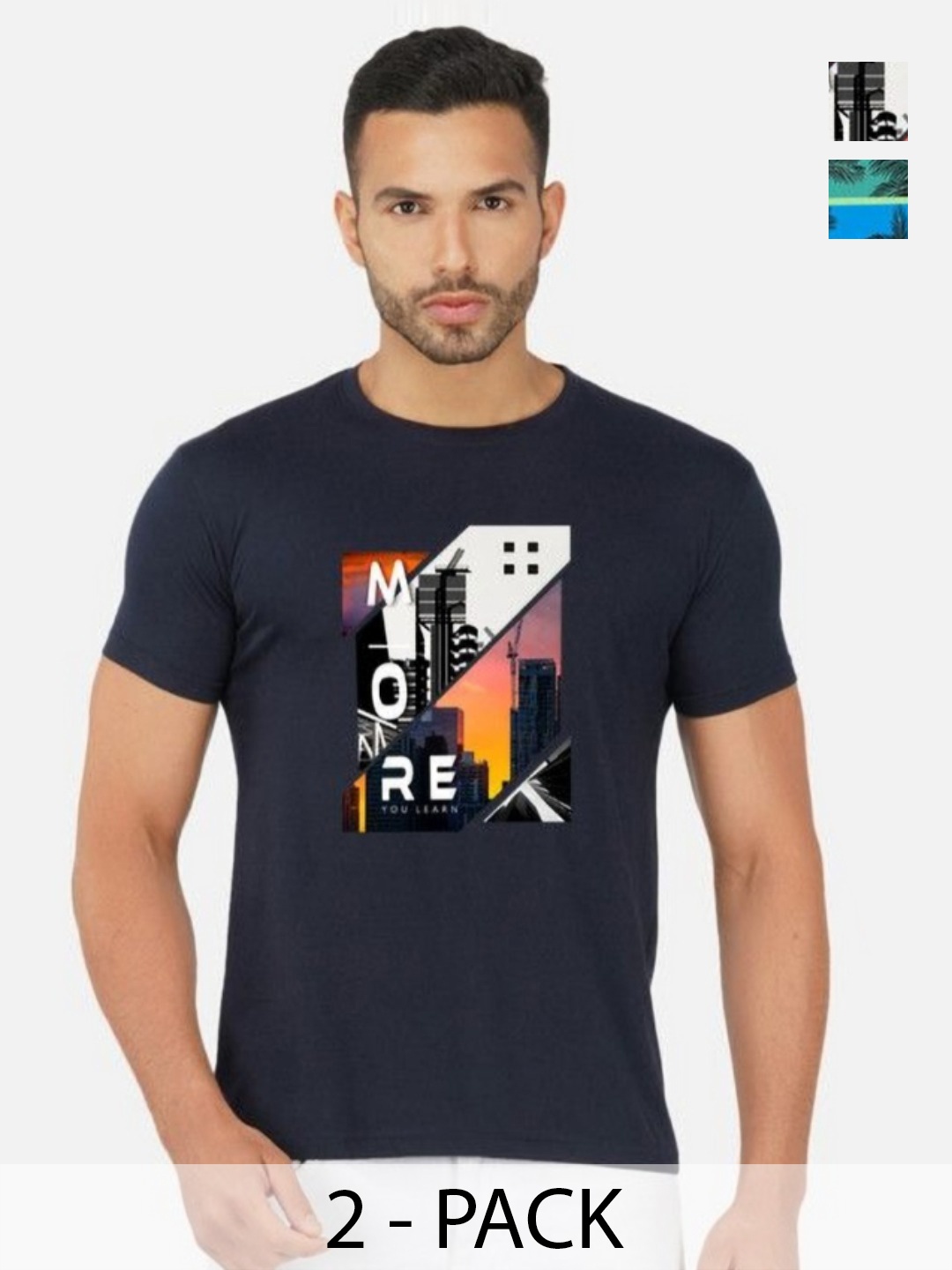

GLOBAL NOMAD Men 2 Printed Bio Finish Applique T-shirt, Navy blue
