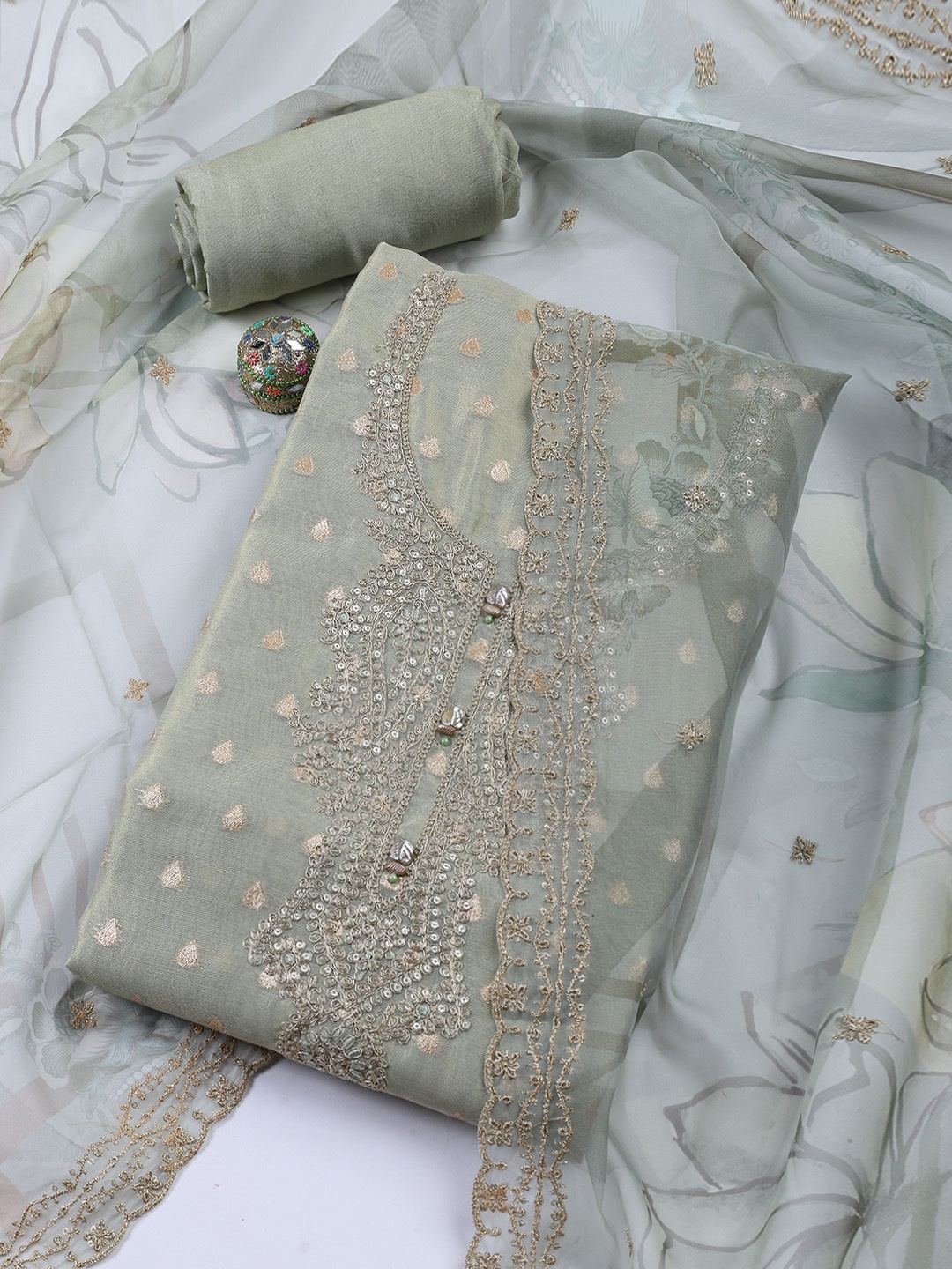 

Meena Bazaar Unstitched Dress Material, Green