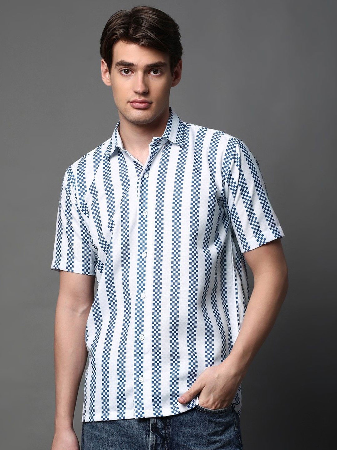 

BROWN BROTHERS Unisex Relaxed Animal Opaque Printed Casual Shirt, White