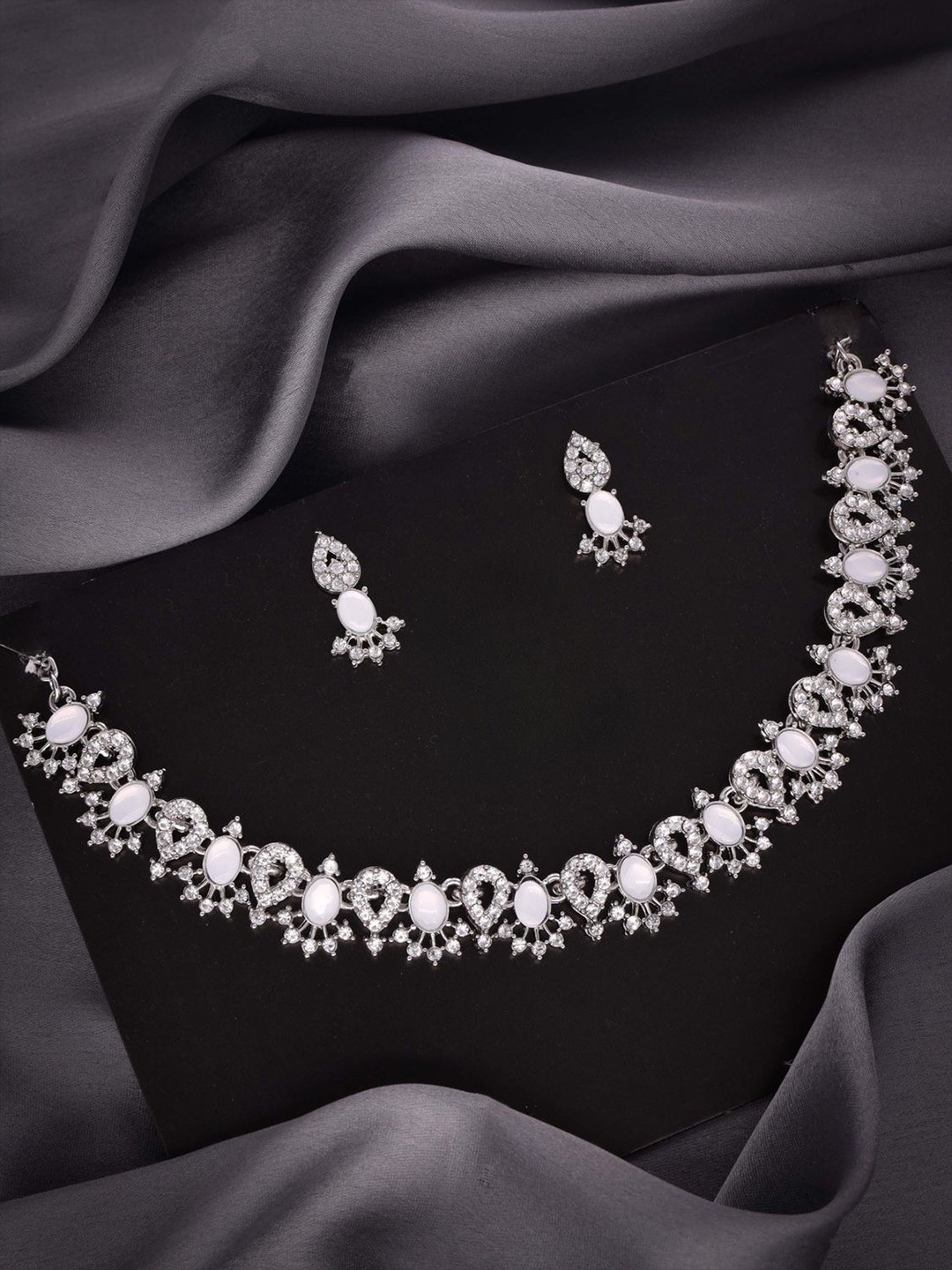 

DIVASTRI Set Of 2 Gold & Silver-Plated American Diamond-Studded Jewellery Sets