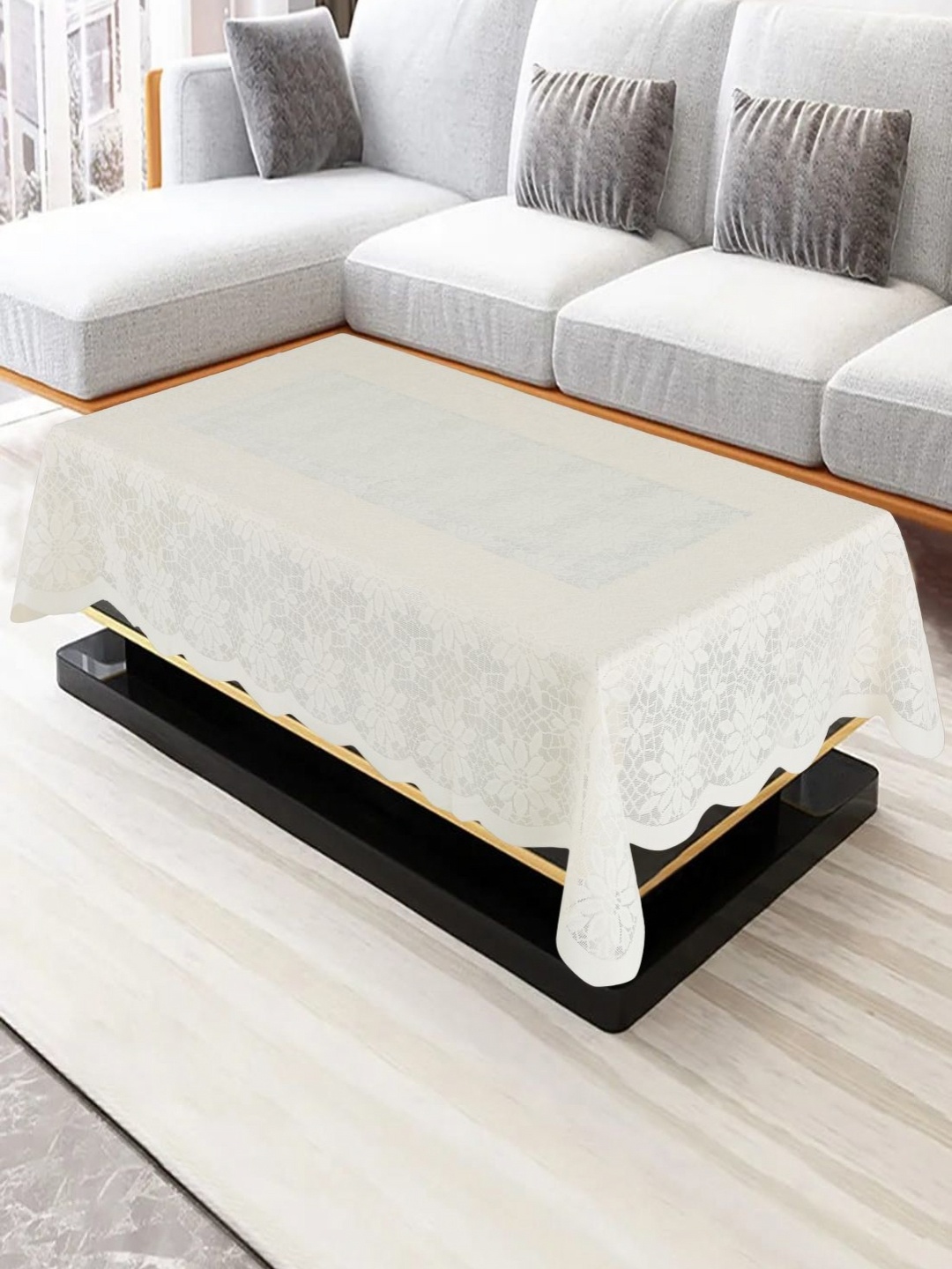 

Homerz Cream-Coloured Floral Cotton 4-Seater Table Cover