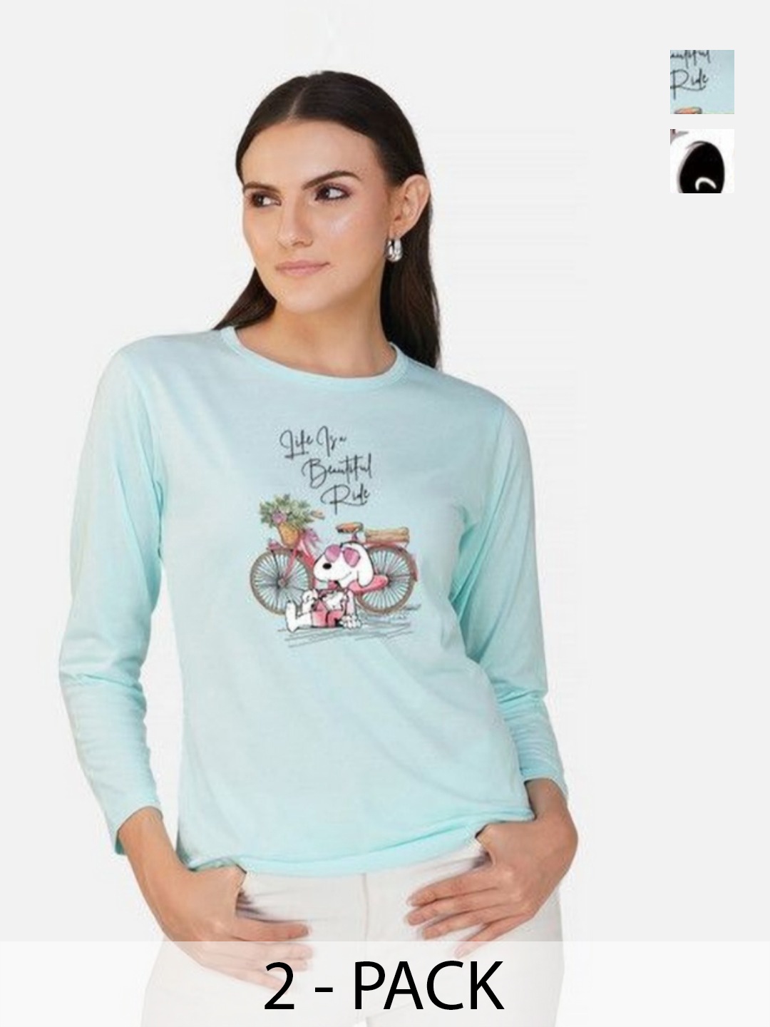 

Metronaut Women 2 Printed Bio Finish Applique T-shirt, Turquoise blue
