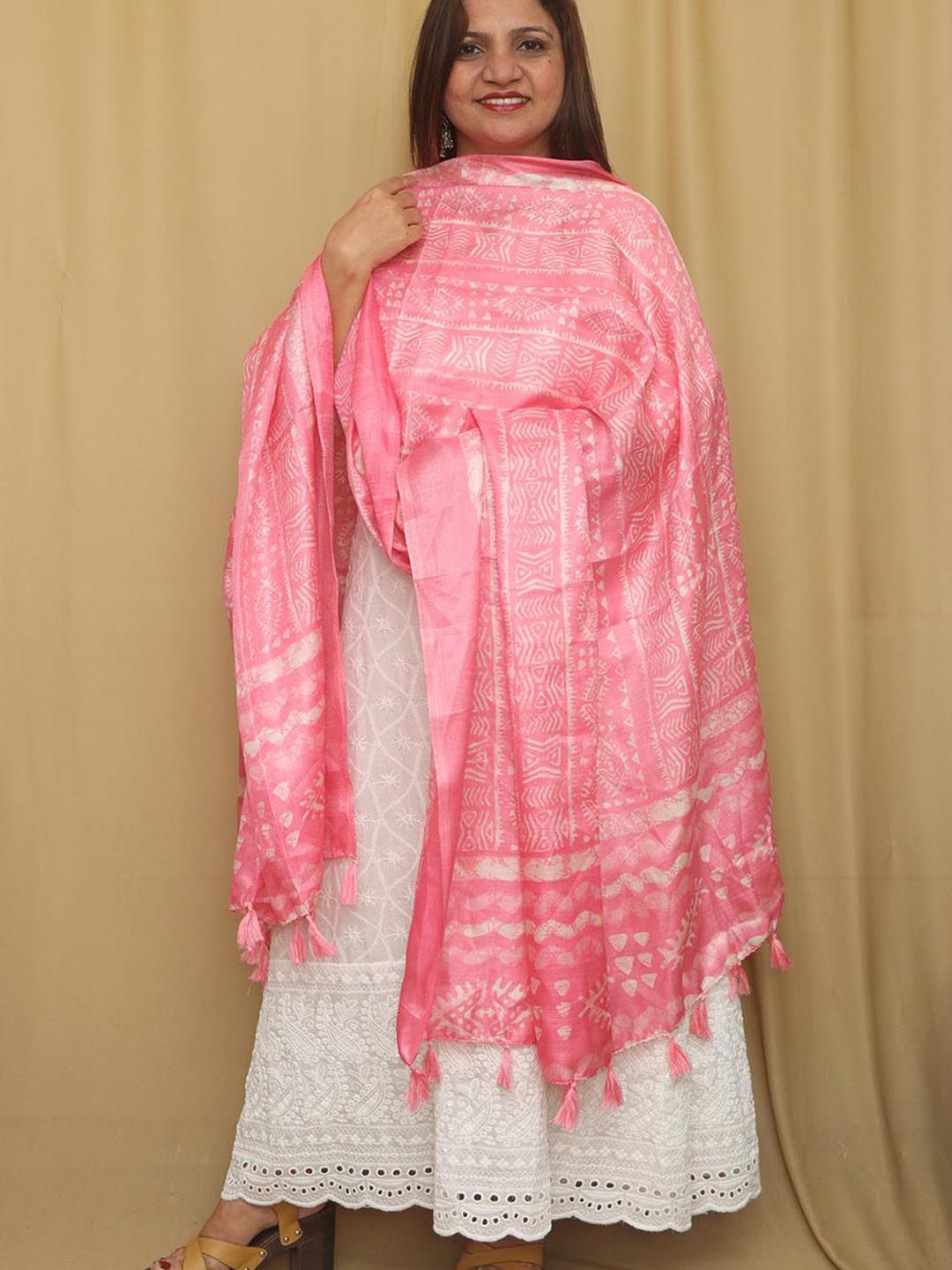 

Luxurionworld Ethnic Motifs Printed Art Silk Dupatta, Pink