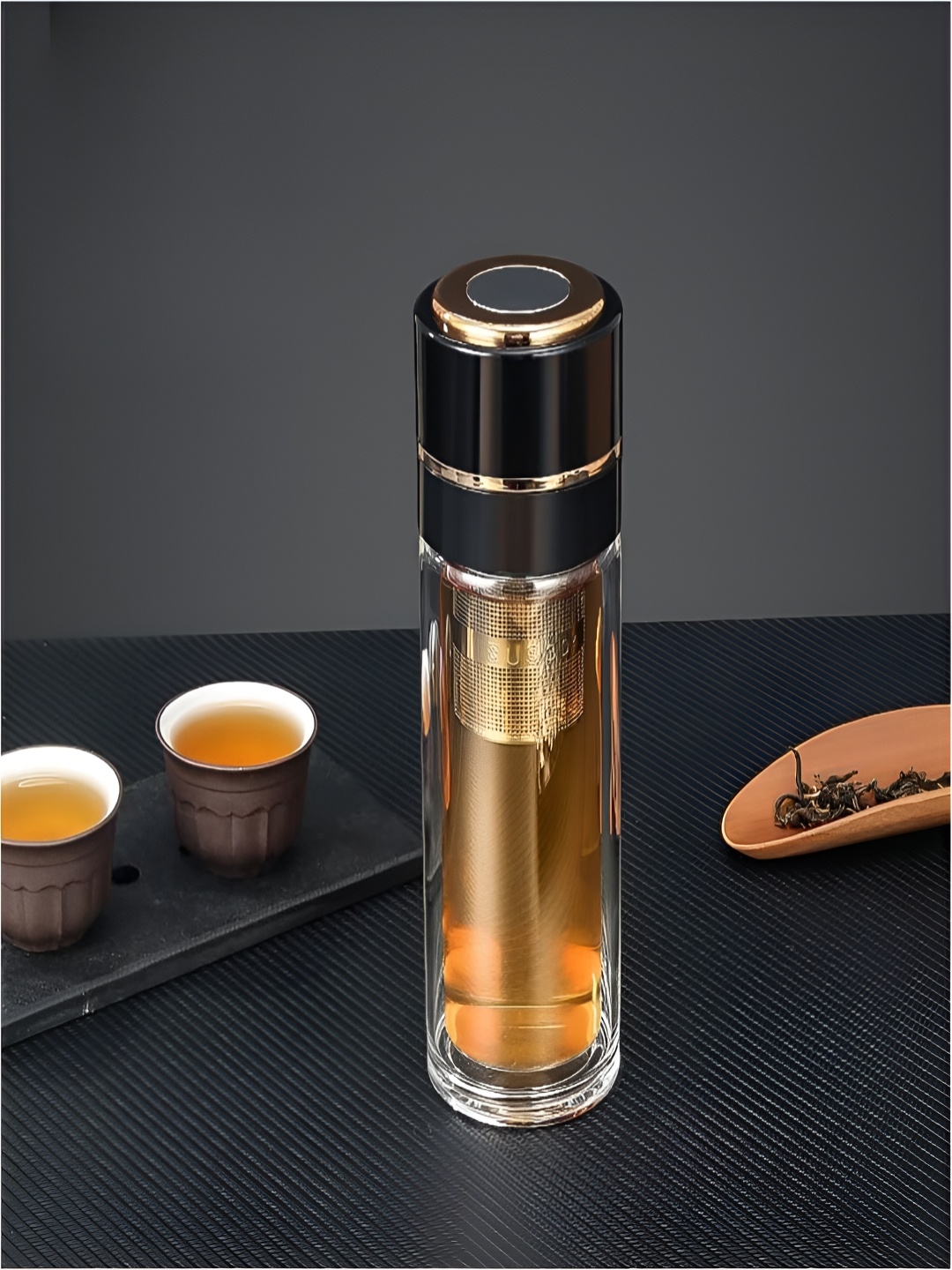 

YELONA Transparent & Black Single Glass Solid Double Wall Vacuum Water Bottle