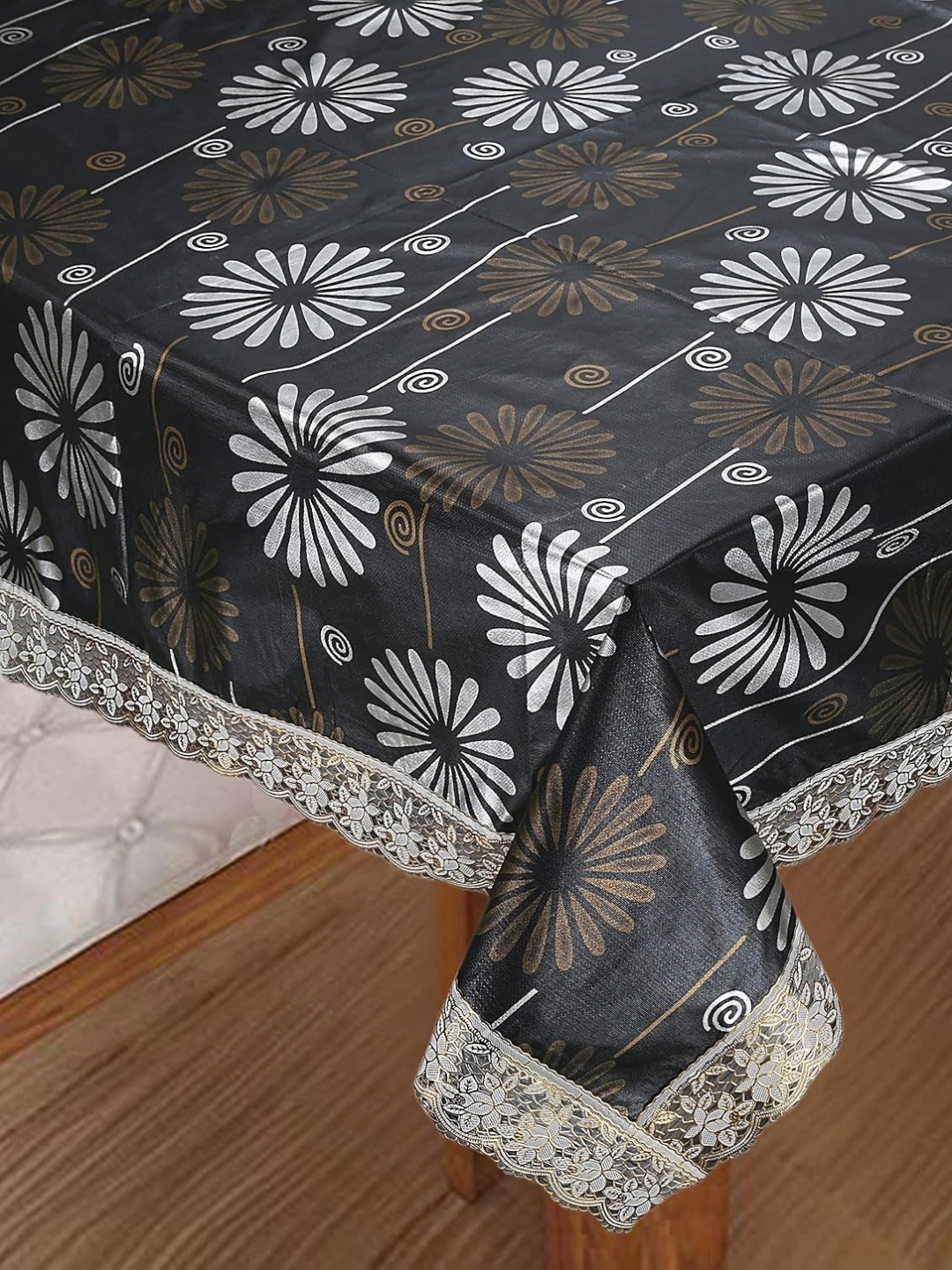 

Homerz Black Floral Waterproof Plastic 4-Seater Table Cover