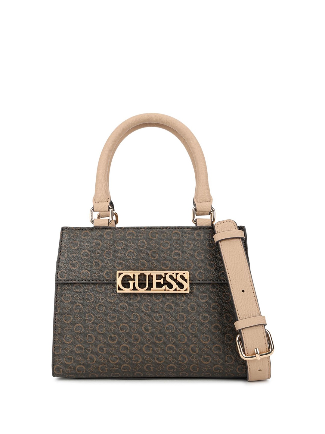 

GUESS Printed PU Structured Satchel with Cut Work, Charcoal