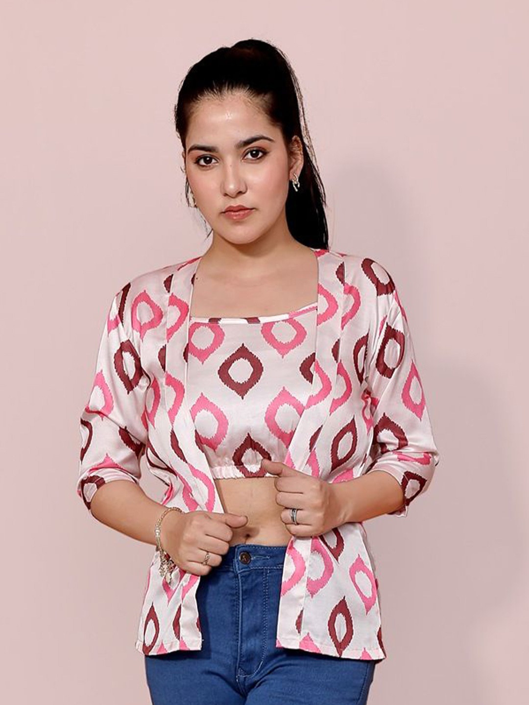 

Kaajal by Vidhi Print Boxy Crop Top, Pink