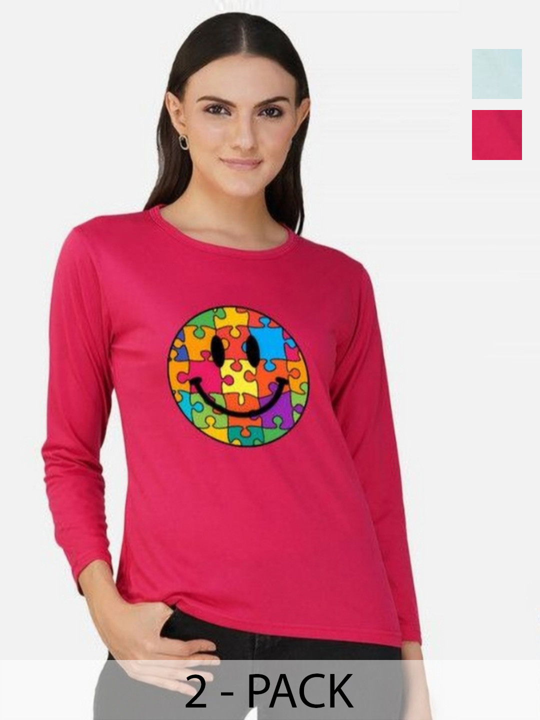 

Metronaut Women 2 Printed Bio Finish Applique T-shirt, Turquoise blue