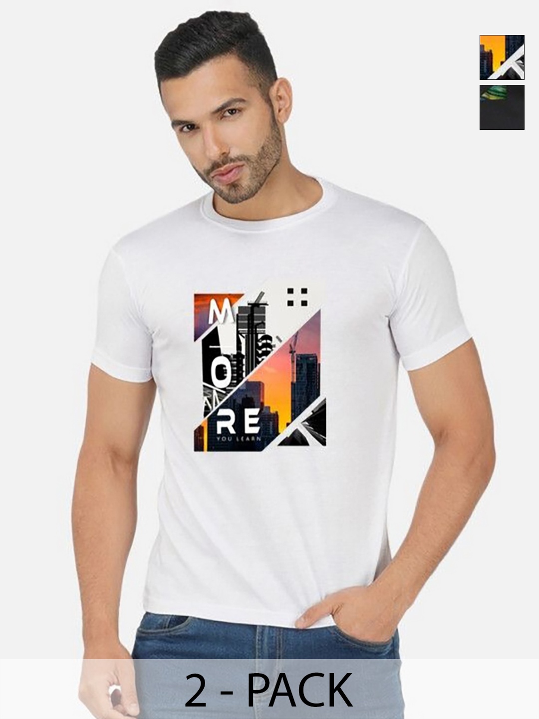 

GLOBAL NOMAD Men 2 Printed Bio Finish Applique T-shirt, White