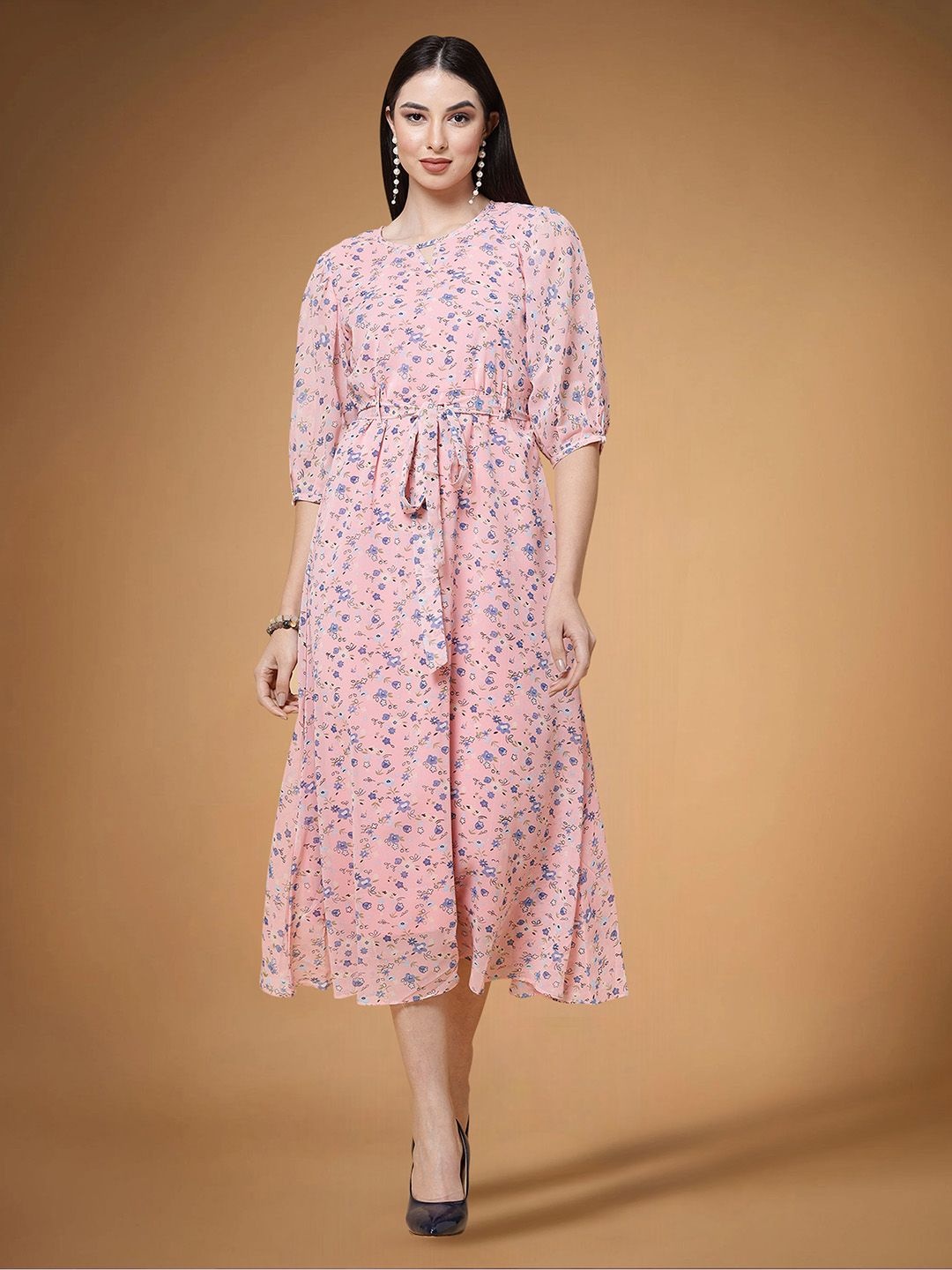 

Moda Rapido Floral Print Applique Fit & Flare Dress, Pink
