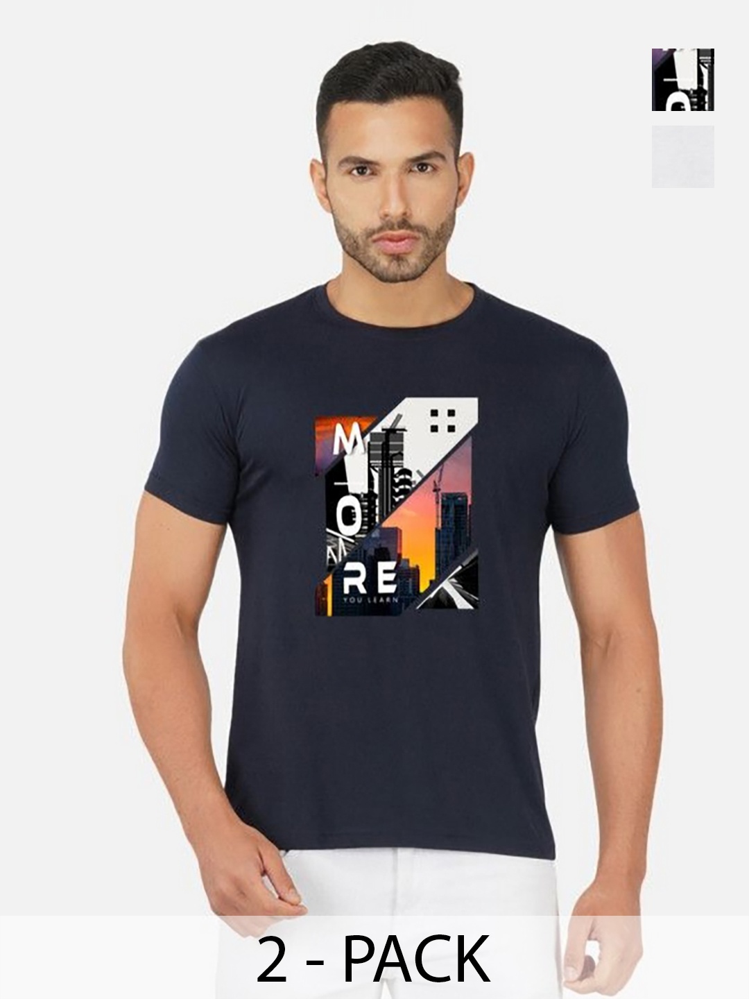 

GLOBAL NOMAD Men 2 Printed Bio Finish Applique T-shirt, Navy blue