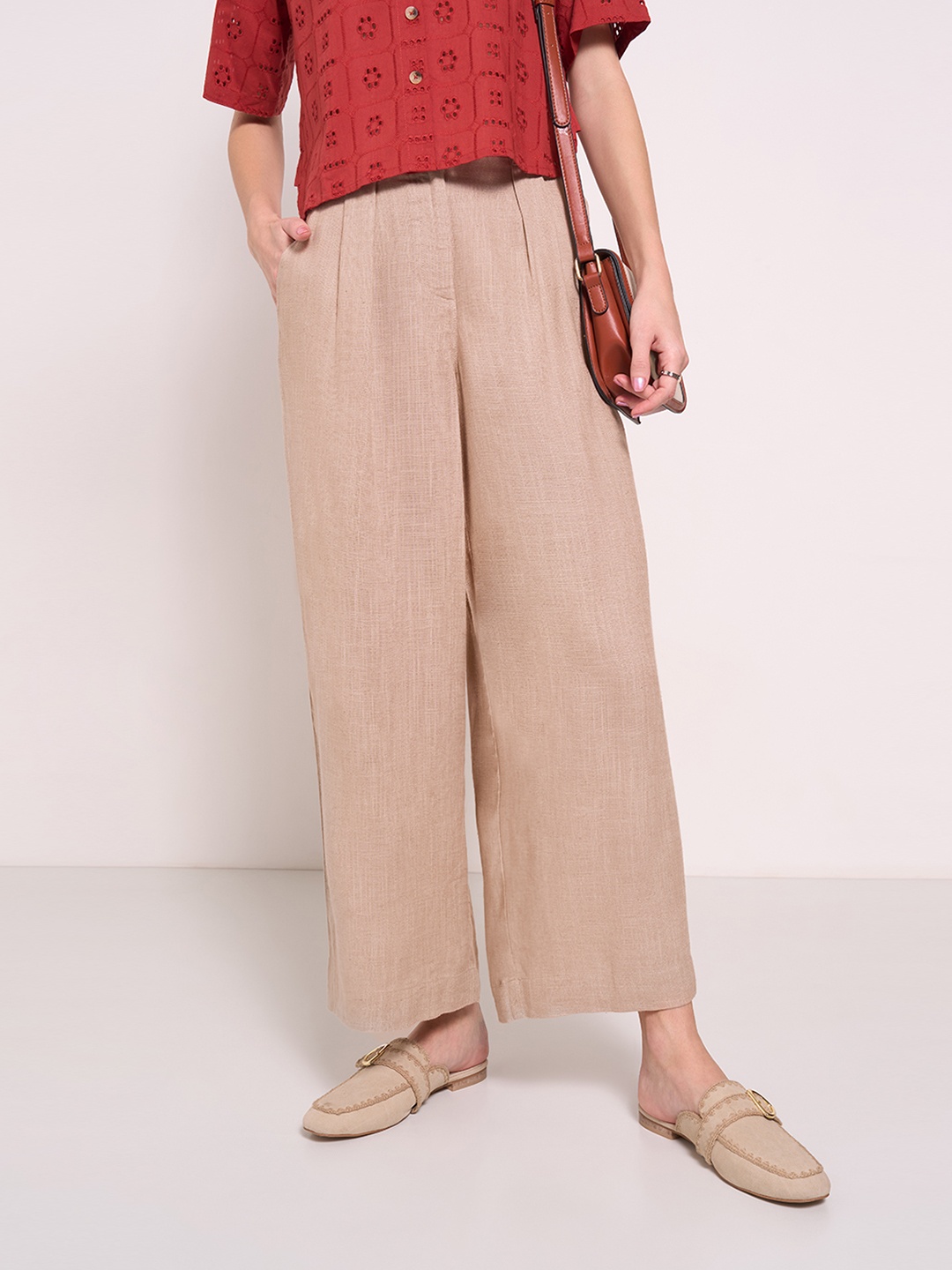 

AKKRITI BY PANTALOONS Women High-Rise Trousers, Brown