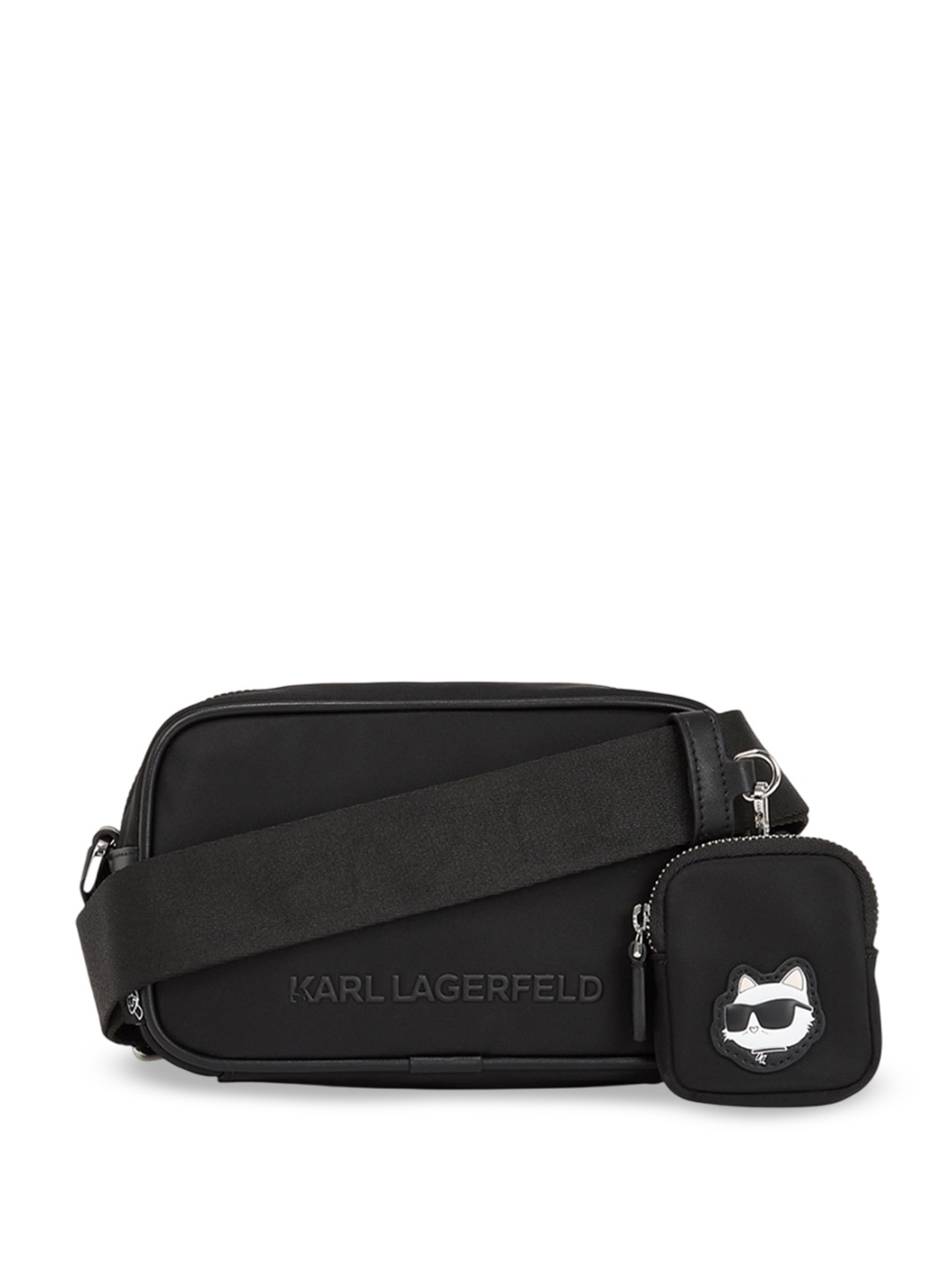 

Karl Lagerfeld Structured Sling Bag with Fringed, Black