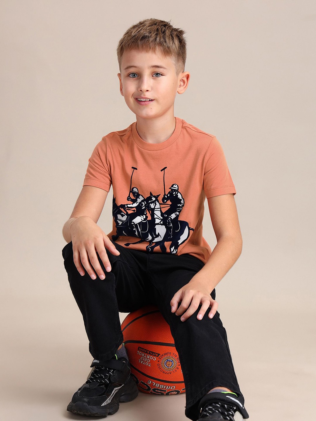

U.S. Polo Assn. Kids Boys Brand Logo Pure Cotton T-shirt, Rust